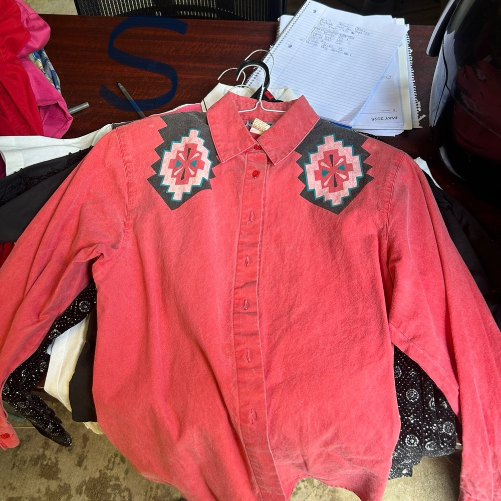 Red Western Shirt with Geometric Embroidery